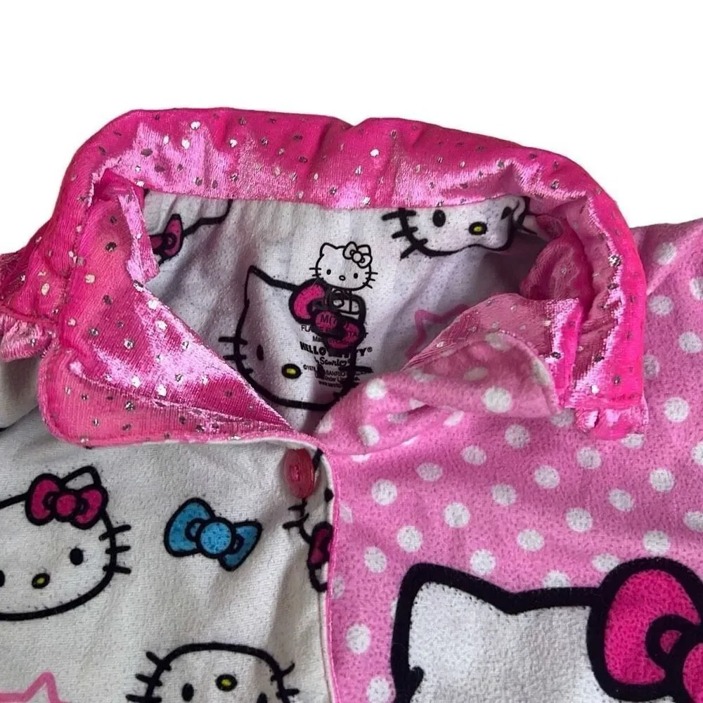 Sanrio Girl's White Pink Hello Kitty Flame Resistant Pajama Top Size M 7/8